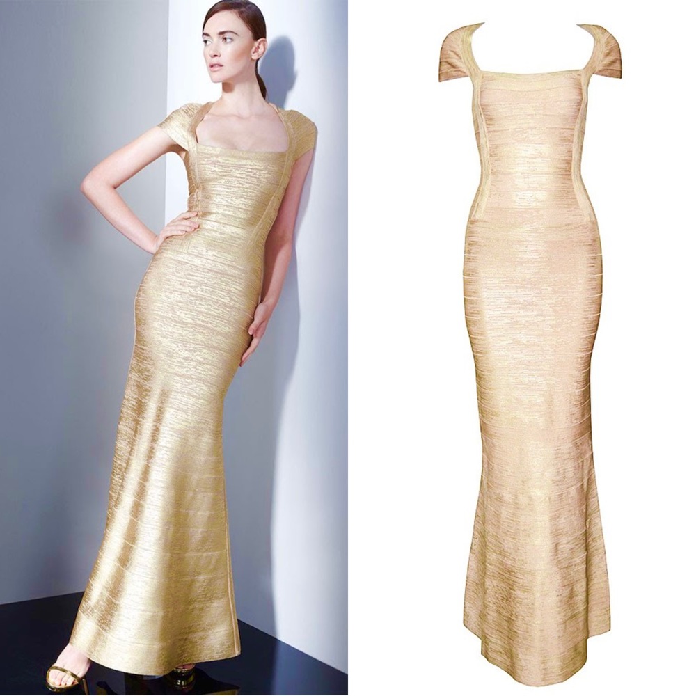 Herve Leger Gold Metallic Maxi Dress